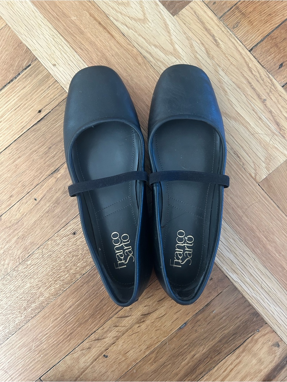 Franco Sarto Black Leather Mary Jane Flats with Single Strap